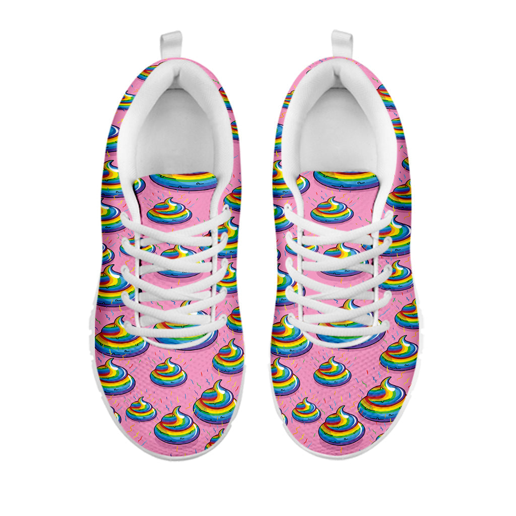 Rainbow Poop Pattern Print White Running Shoes
