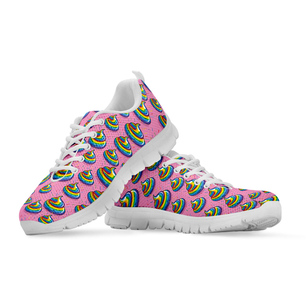 Rainbow Poop Pattern Print White Running Shoes