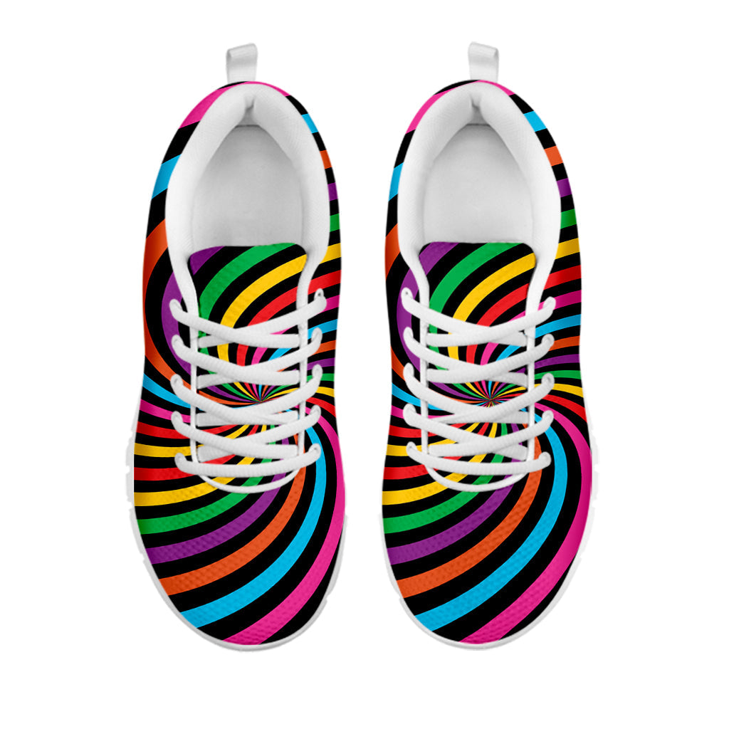 Rainbow Psychedelic Swirl Print White Running Shoes