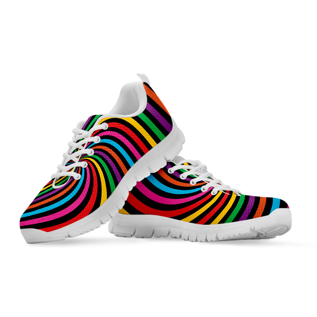 Rainbow Psychedelic Swirl Print White Running Shoes