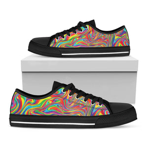 Rainbow Rave Print Black Low Top Sneakers