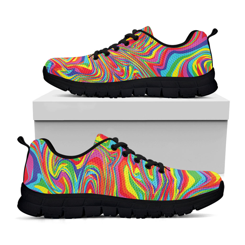 Rainbow Rave Print Black Running Shoes