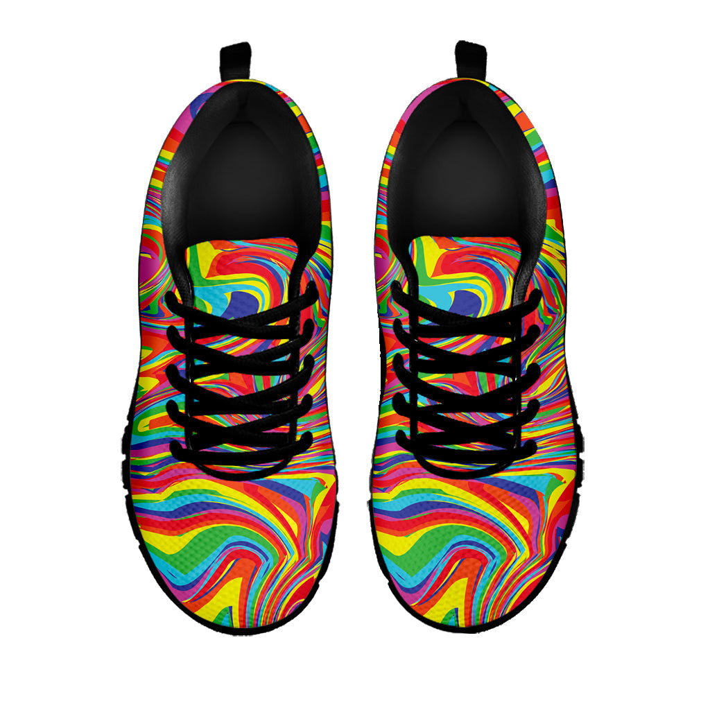 Rainbow Rave Print Black Running Shoes