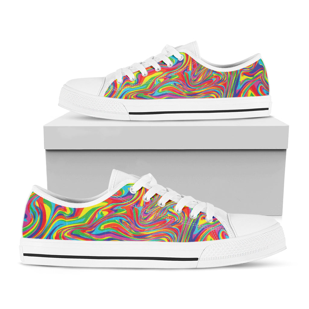 Rainbow Rave Print White Low Top Sneakers