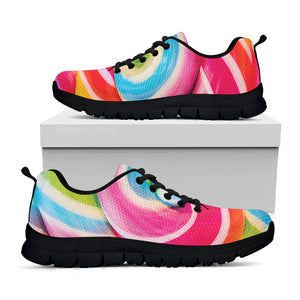 Rainbow Swirl Candy Print Black Running Shoes