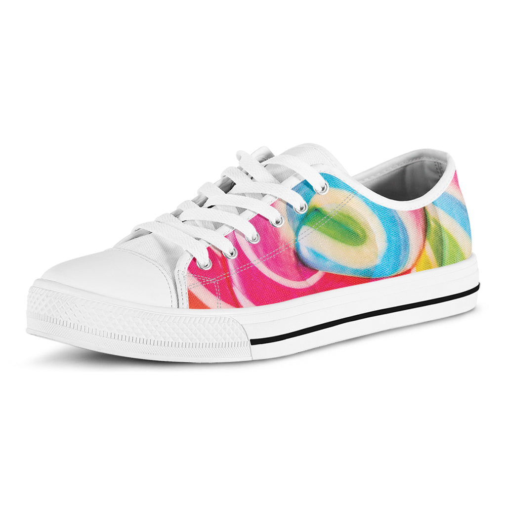 Rainbow Swirl Candy Print White Low Top Sneakers