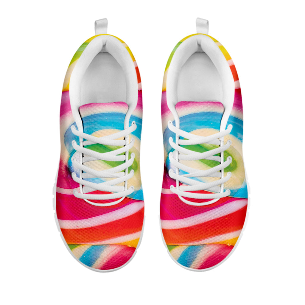 Rainbow Swirl Candy Print White Running Shoes