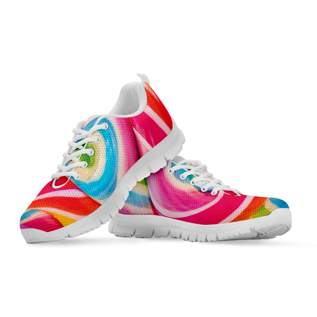 Rainbow Swirl Candy Print White Running Shoes