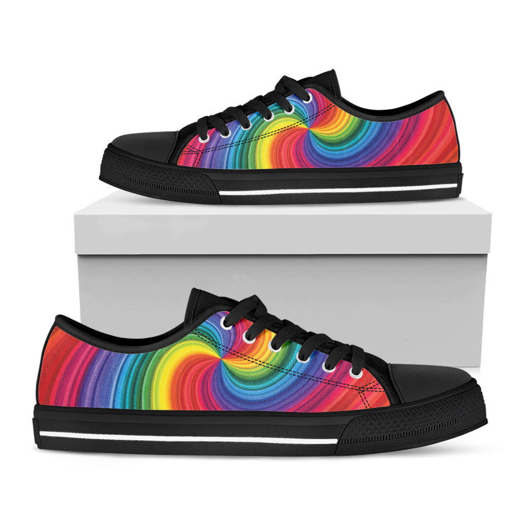 Rainbow Swirl Print Black Low Top Sneakers
