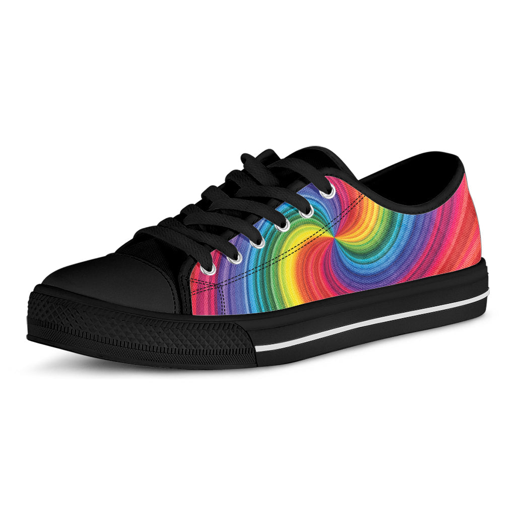 Rainbow Swirl Print Black Low Top Sneakers