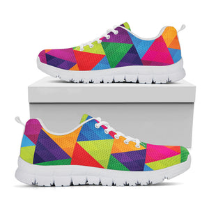 Rainbow Triangles Pattern Print White Running Shoes