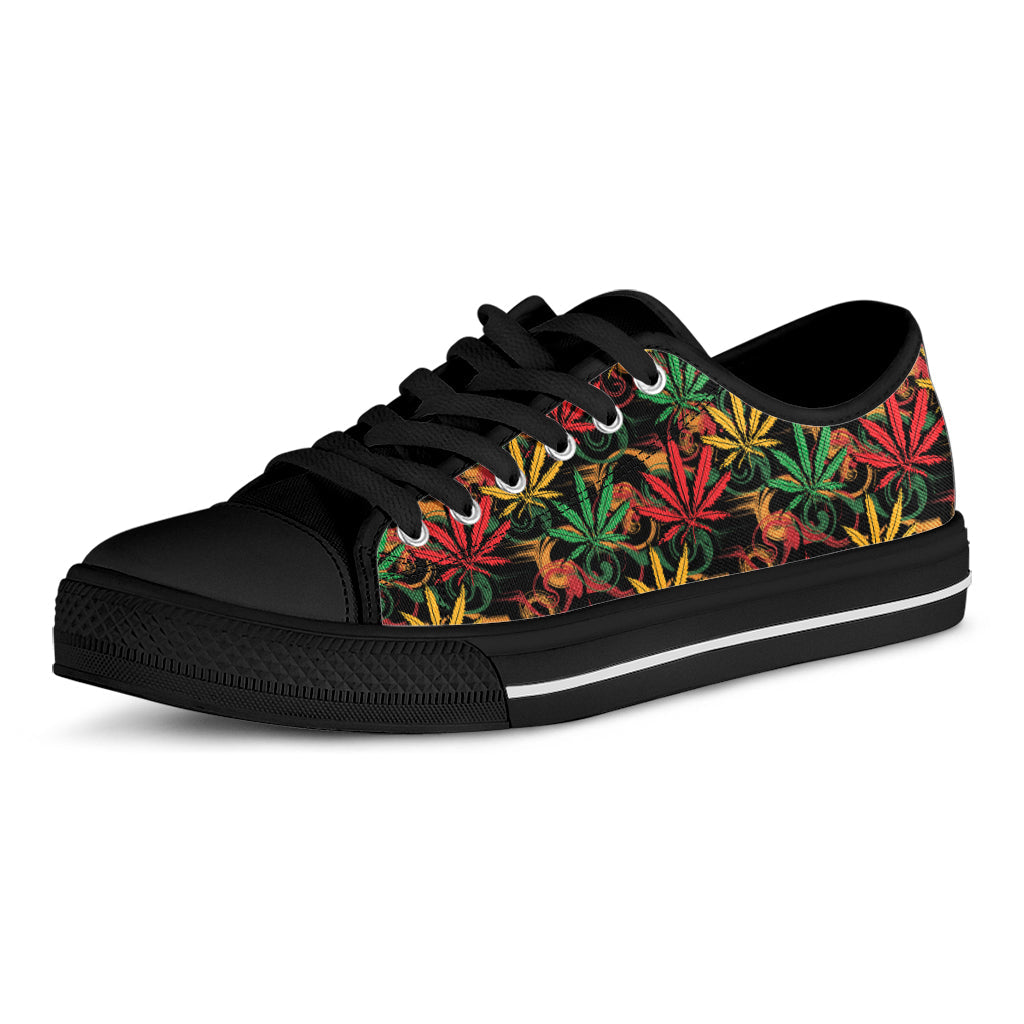 Rasta Marijuana Pattern Print Black Low Top Sneakers
