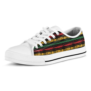 Rastafarian Hemp Pattern Print White Low Top Sneakers