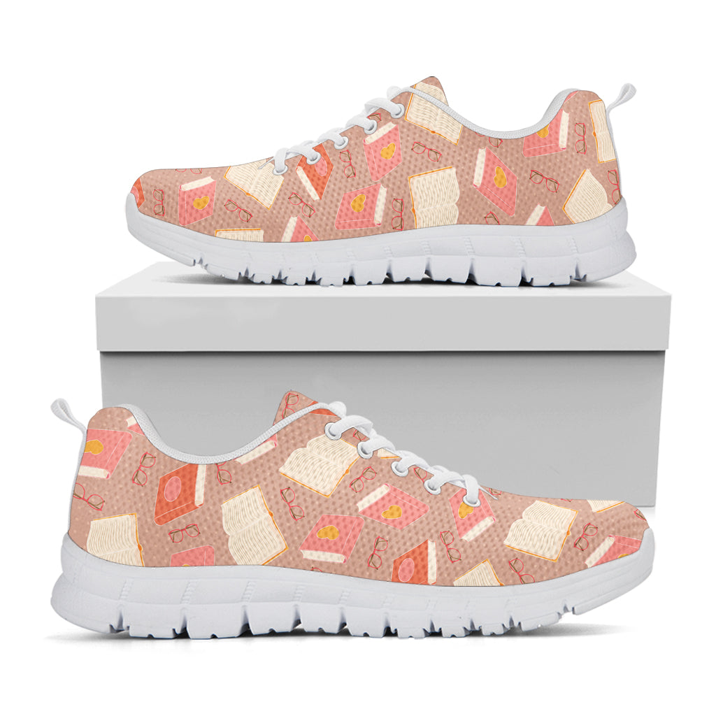 Reading Books And Glasses Pattern Print White Running Shoes