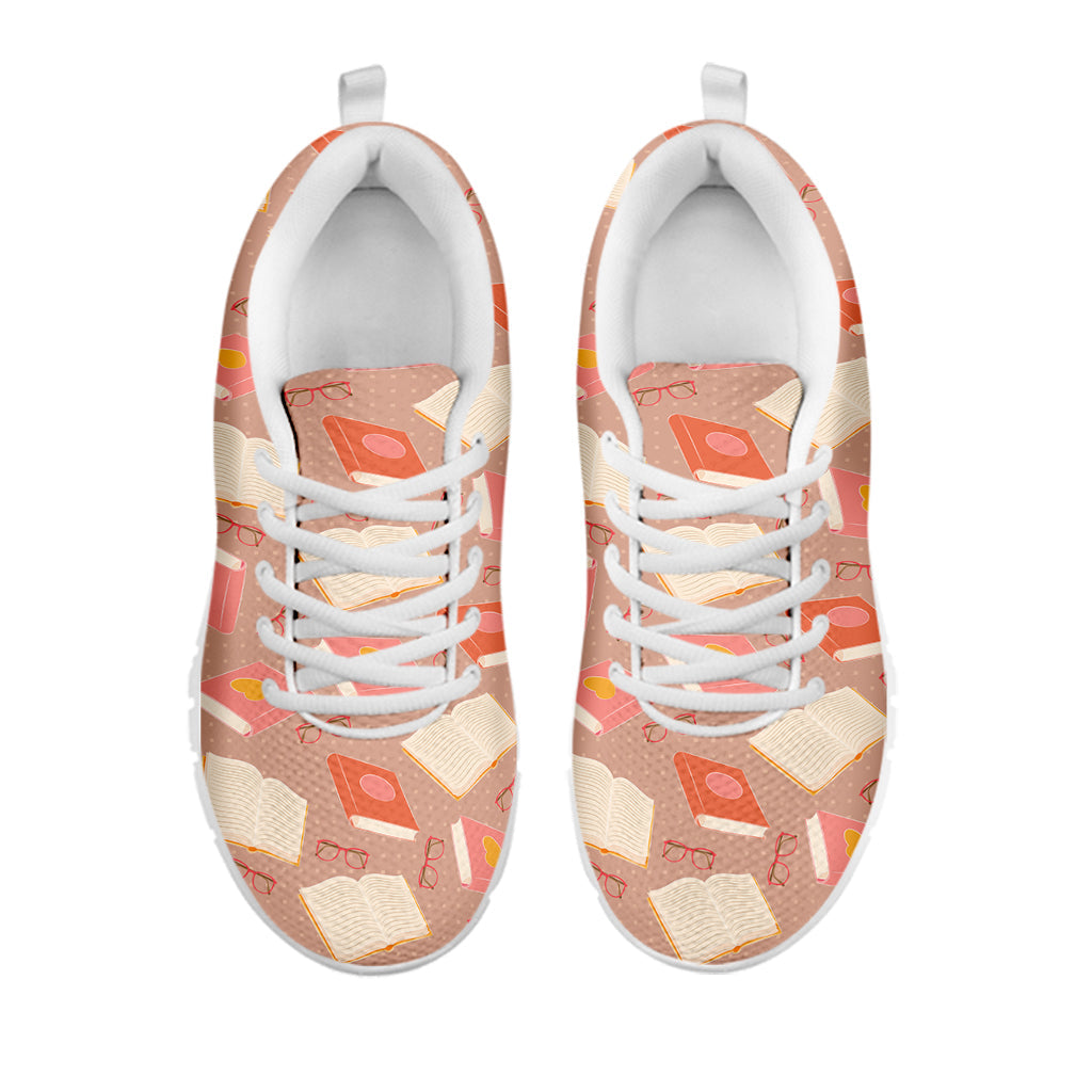 Reading Books And Glasses Pattern Print White Running Shoes