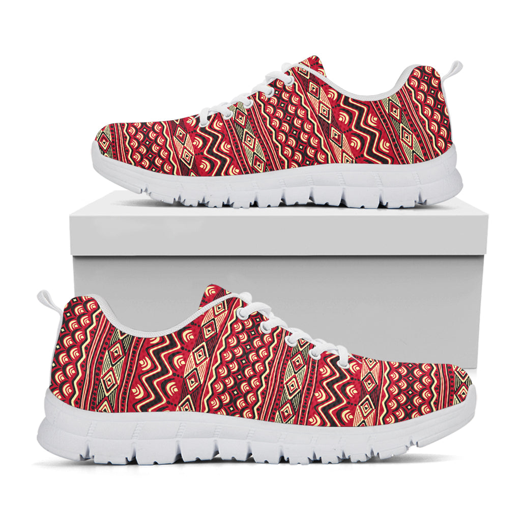 Red African Tribal Pattern Print White Running Shoes