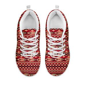 Red African Tribal Pattern Print White Running Shoes
