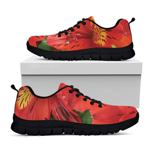 Red Alstroemeria Print Black Running Shoes