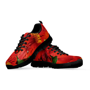 Red Alstroemeria Print Black Running Shoes