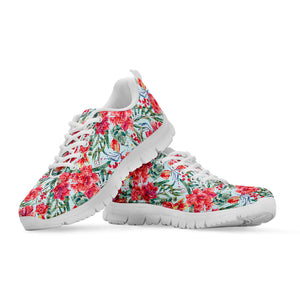 Red Amaryllis Pattern Print White Running Shoes