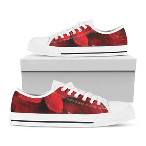 Red Amaryllis Print White Low Top Sneakers
