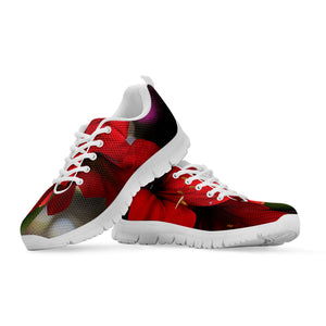 Red Amaryllis Print White Running Shoes