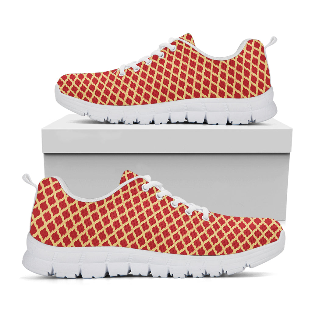 Red And Beige Japanese Pattern Print White Running Shoes