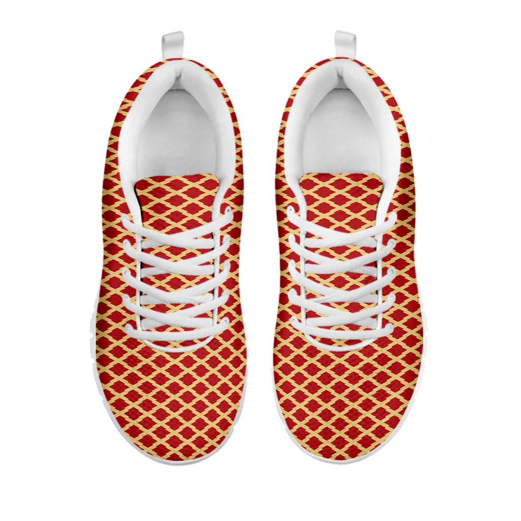 Red And Beige Japanese Pattern Print White Running Shoes