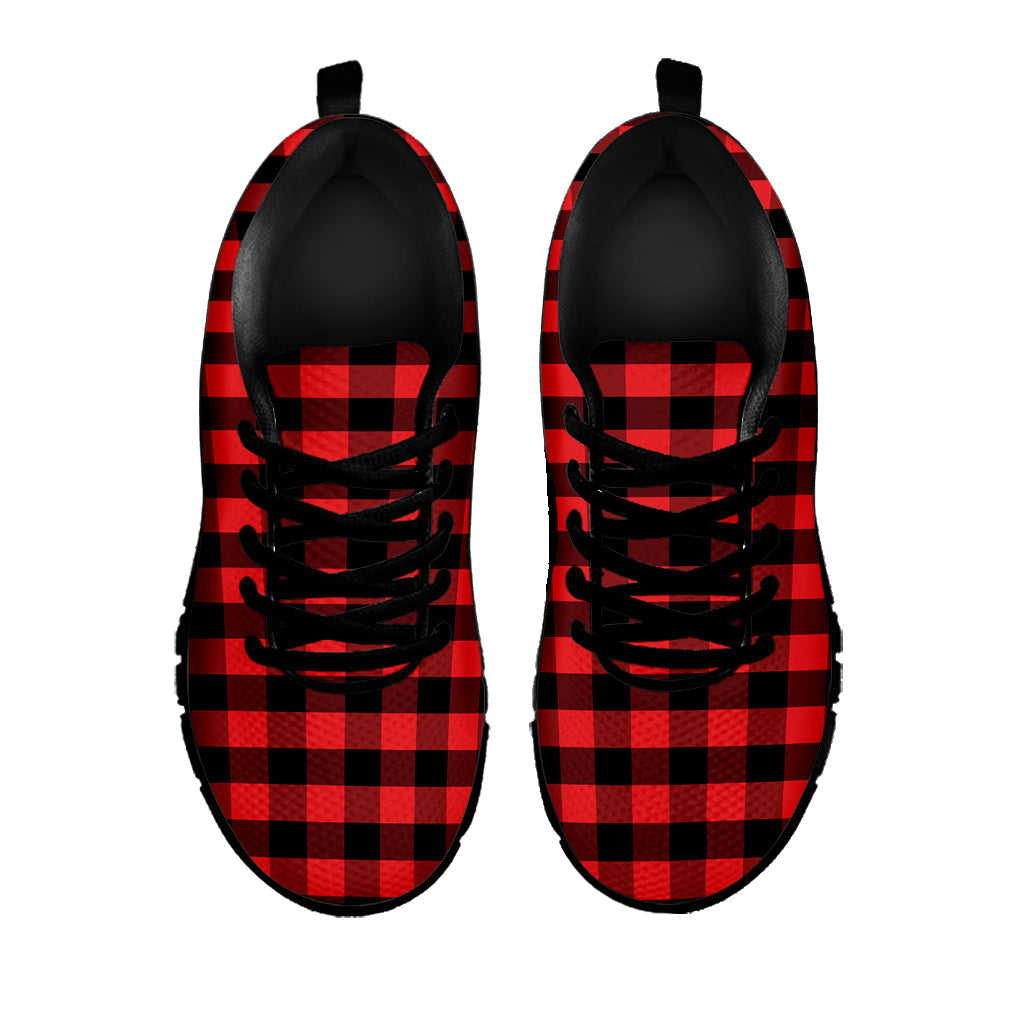 Red And Black Check Pattern Print Black Running Shoes