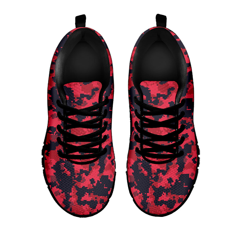 Red And Black Digital Camo Pattern Print Black Running Shoes