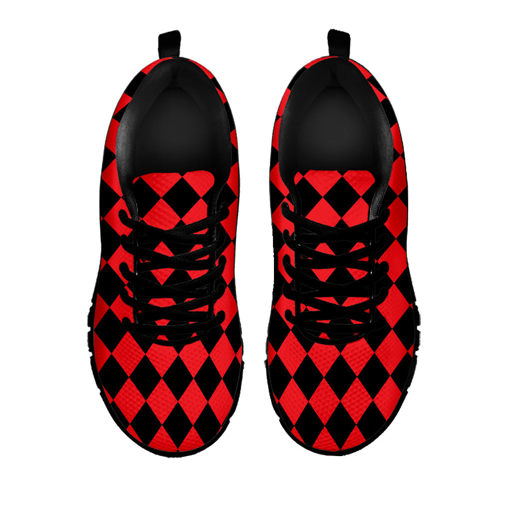 Red And Black Harlequin Pattern Print Black Running Shoes