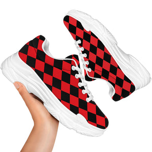 Red And Black Harlequin Pattern Print White Chunky Shoes