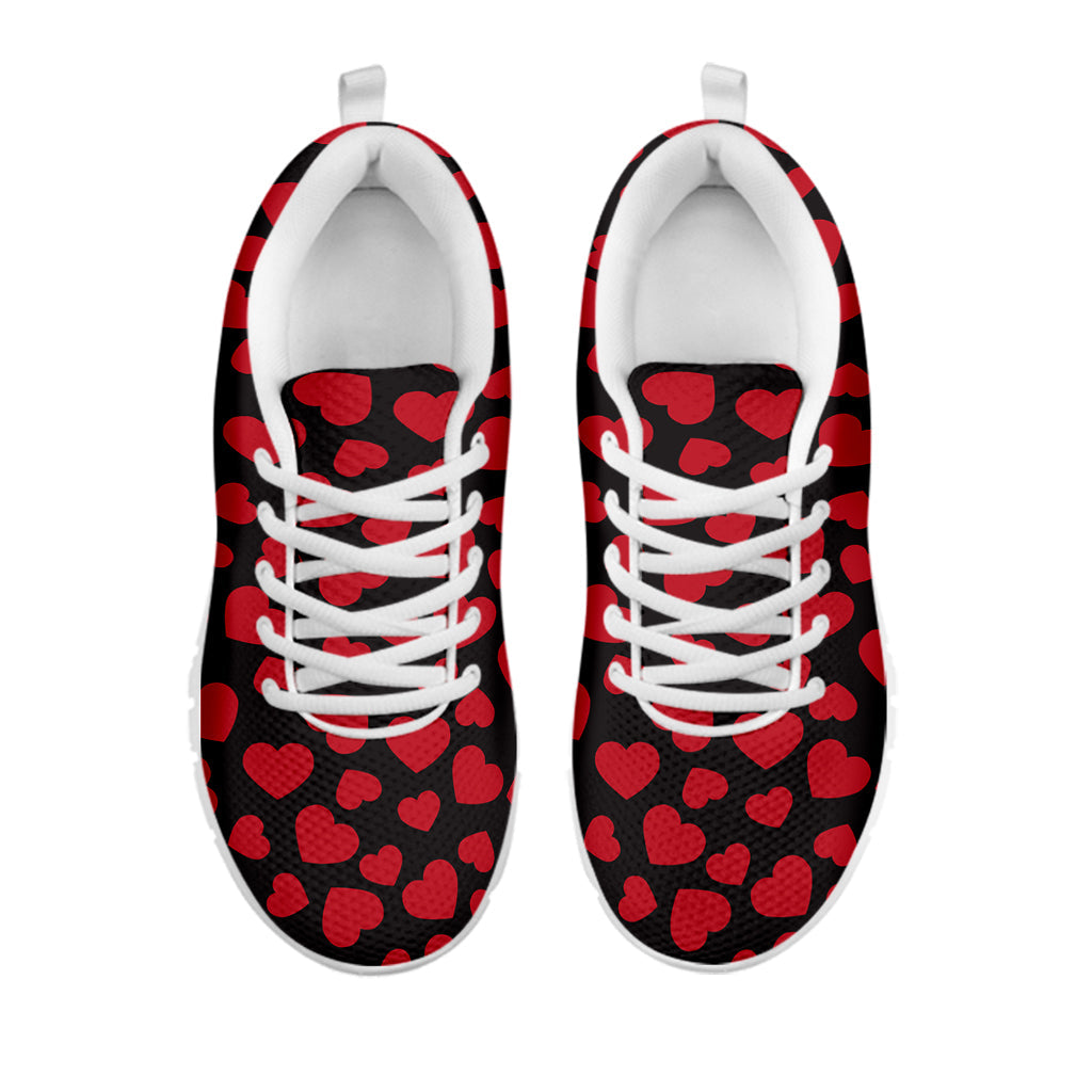 Red And Black Heart Pattern Print White Running Shoes