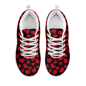 Red And Black Heart Pattern Print White Running Shoes