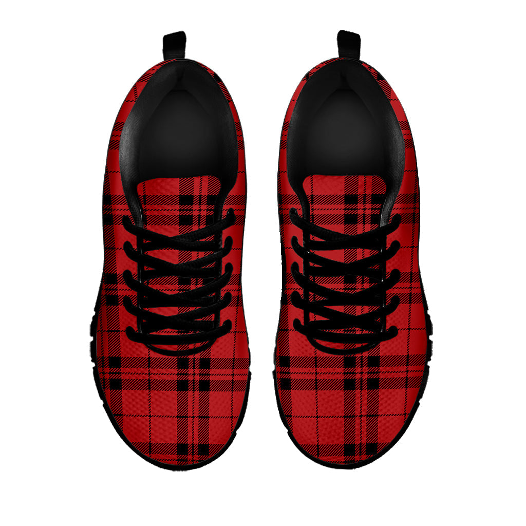 Red And Black Tartan Pattern Print Black Running Shoes