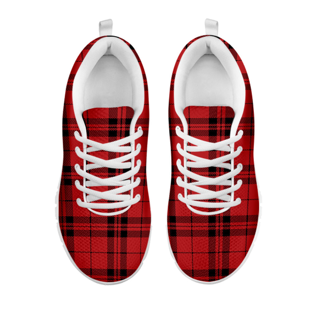 Red And Black Tartan Pattern Print White Running Shoes