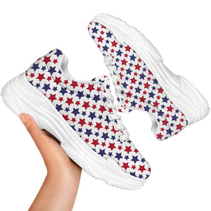 Red And Blue American Star Pattern Print White Chunky Shoes
