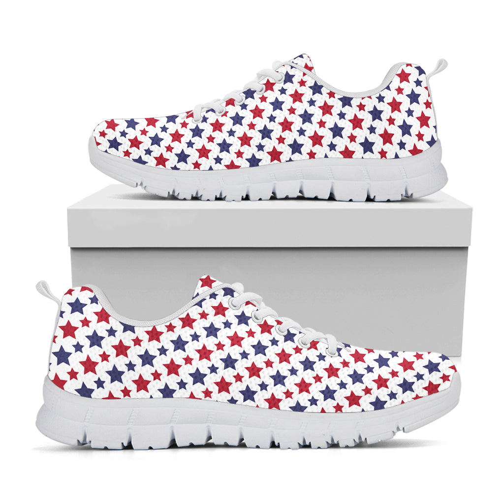 Red And Blue American Star Pattern Print White Running Shoes