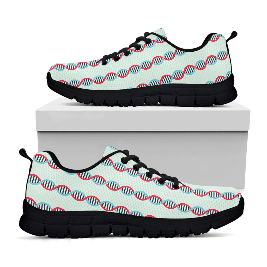 Red And Blue DNA Pattern Print Black Running Shoes