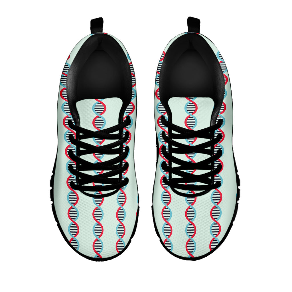 Red And Blue DNA Pattern Print Black Running Shoes
