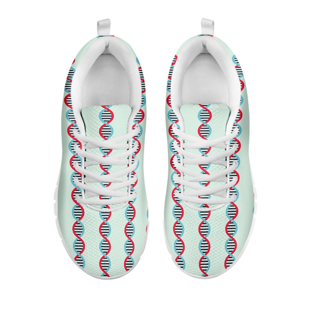 Red And Blue DNA Pattern Print White Running Shoes