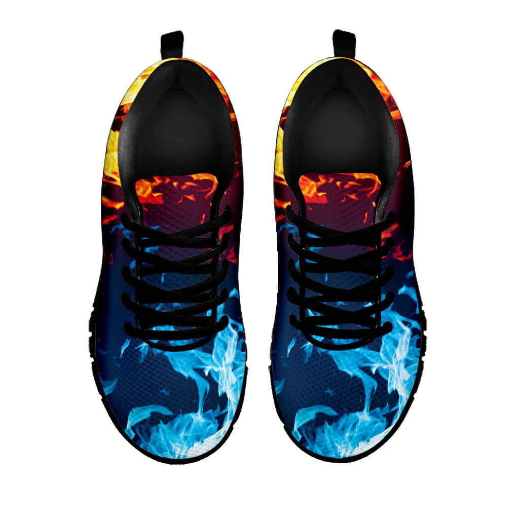 Red And Blue Fire Print Black Running Shoes