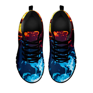 Red And Blue Fire Print Black Running Shoes