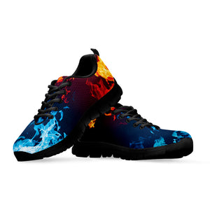 Red And Blue Fire Print Black Running Shoes