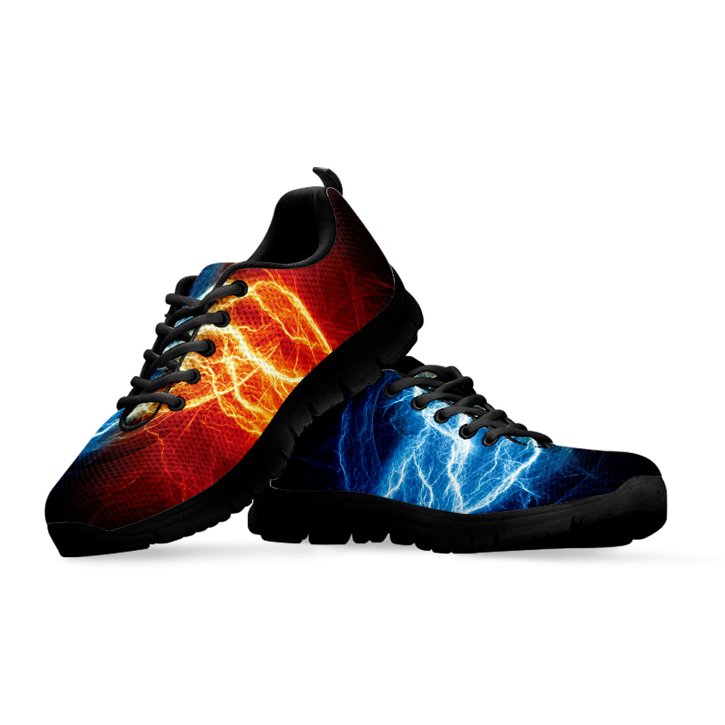 Red And Blue Lightning Print Black Running Shoes