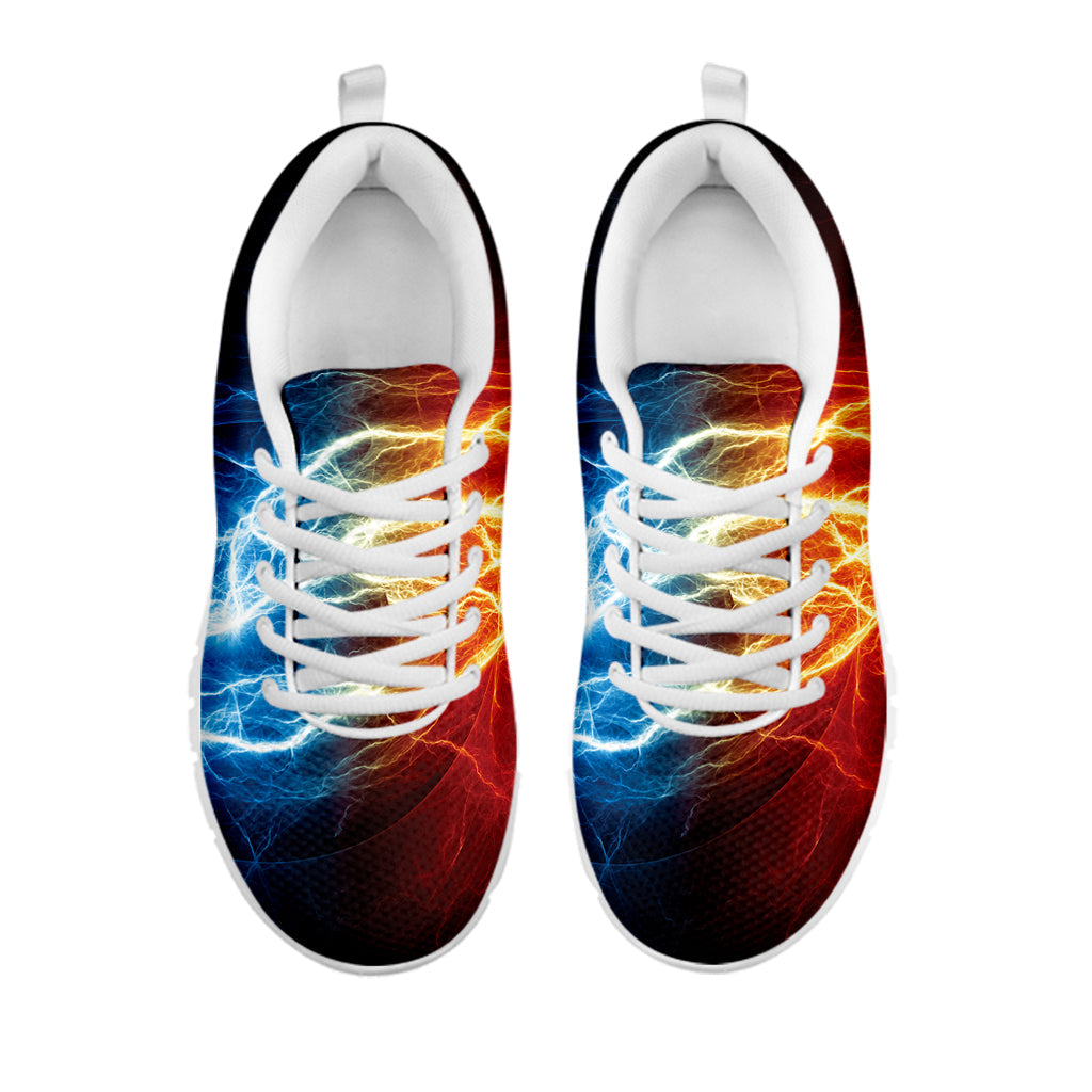 Red And Blue Lightning Print White Running Shoes