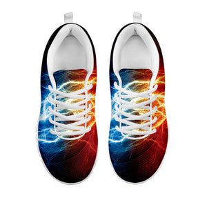 Red And Blue Lightning Print White Running Shoes