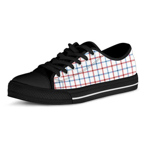 Red And Blue Tattersall Pattern Print Black Low Top Sneakers