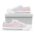 Red And Blue Tattersall Pattern Print White Low Top Sneakers