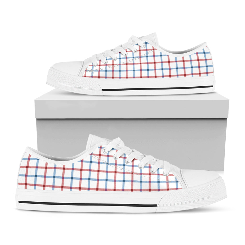 Red And Blue Tattersall Pattern Print White Low Top Sneakers
